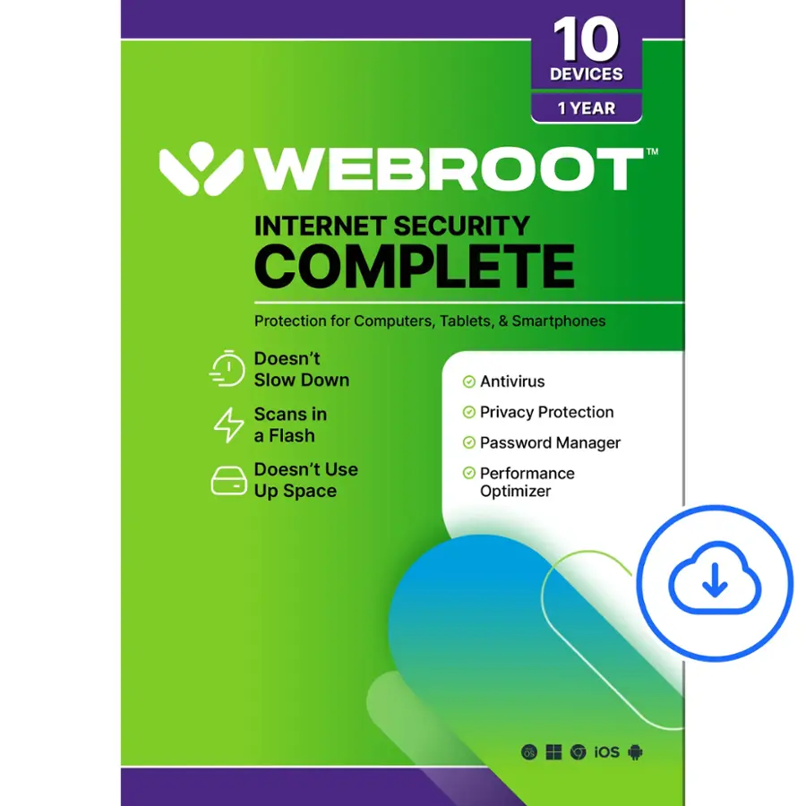Webroot - Complete Internet Security + Antivirus Protection (10 Devices) (1-Year Subscription)